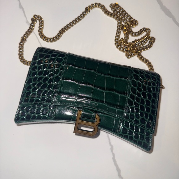 Balmain Handbags - Balenciaga Green Crocodile wallet on chain